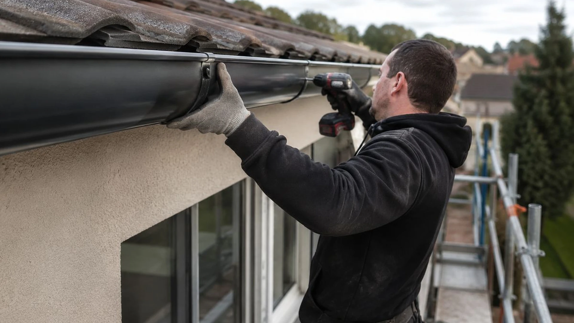 Pose d’une gouttière sur une maison