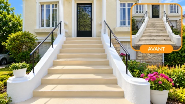Avant-après de la rénovation d’un escalier d’entrée